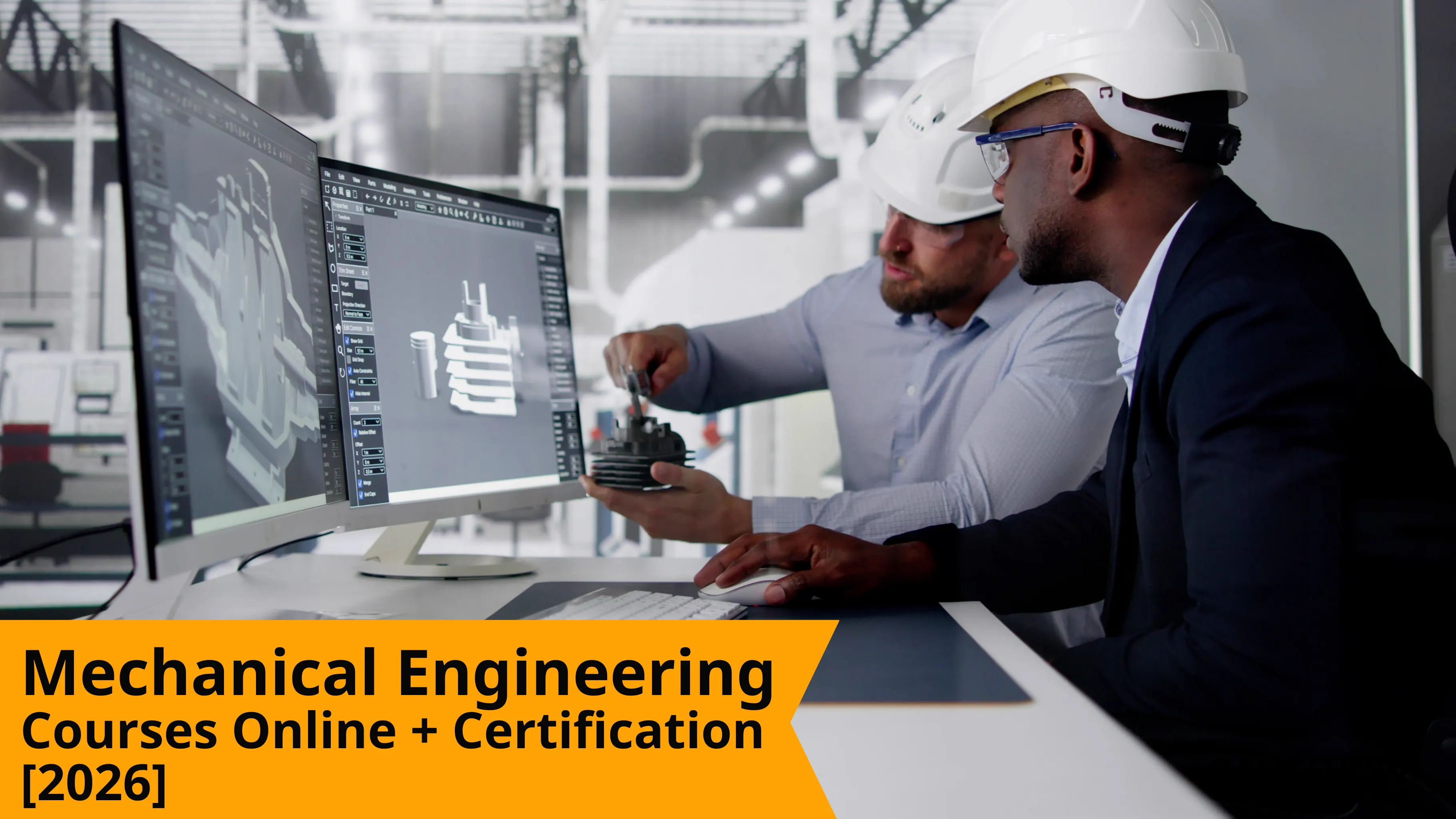 Mechanical engineers reviewing CAD model on screen