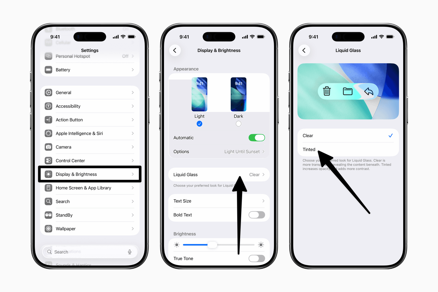Clear and Tinted Options for Liquid Glass in iPhone Settings