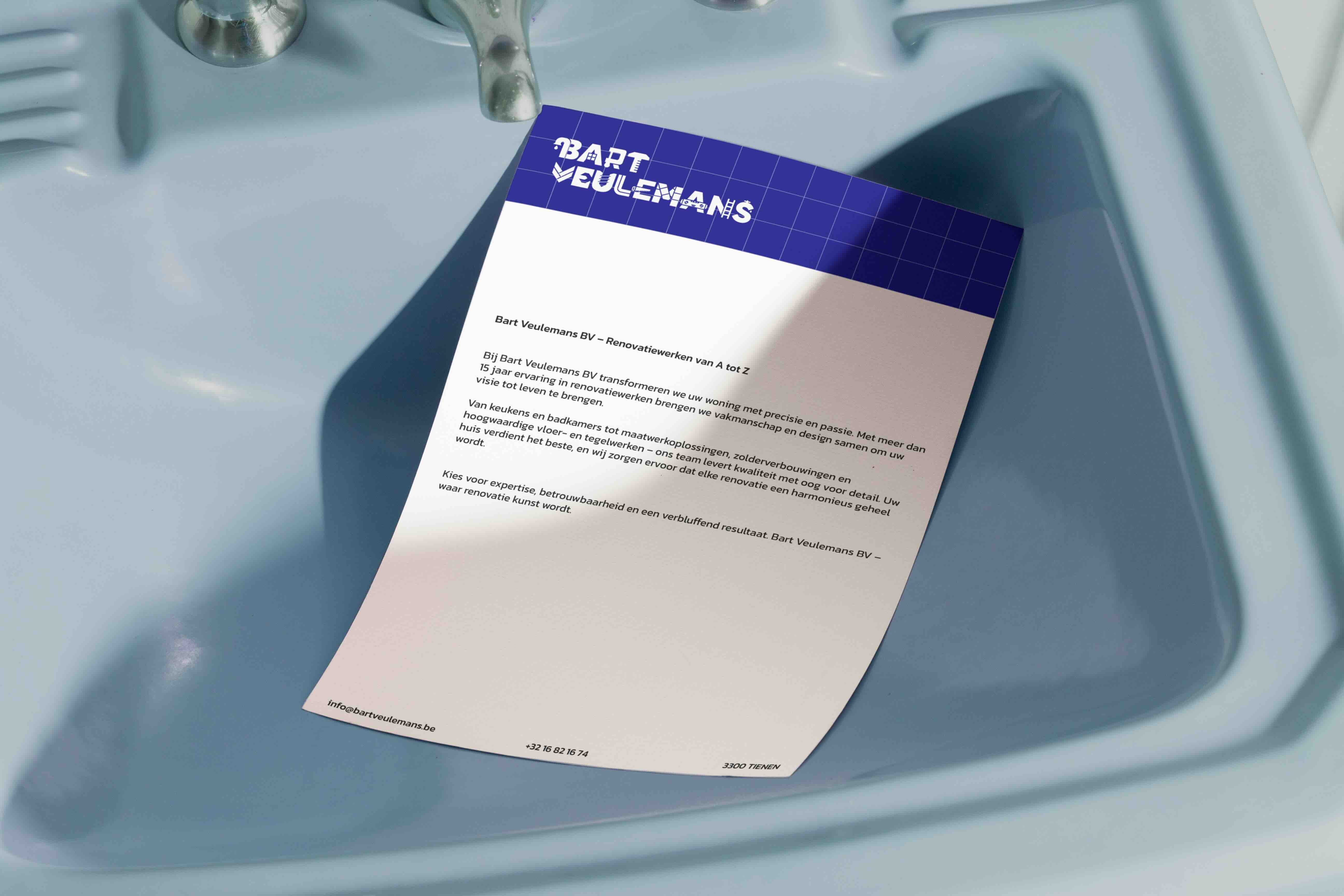 Branded stationary paper for home renovations company Bart Veulemans