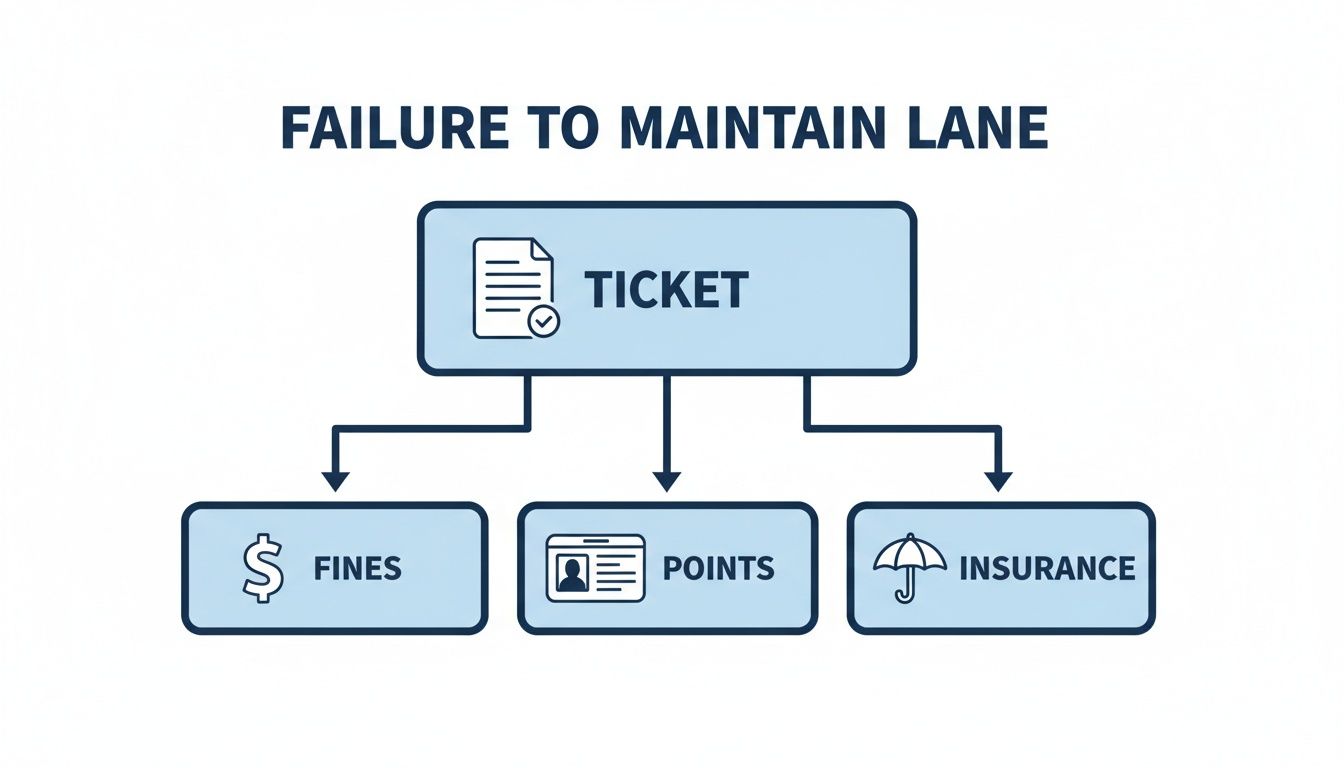 Flowchart illustrating the consequences of a failure to maintain lane ticket, including fines, points, and insurance impact.
