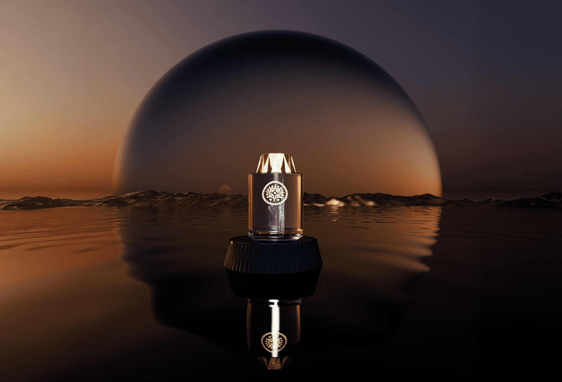 Visuel principal du projet Eclipse Noire, direction artistique et univers visuel autour d’un parfum.