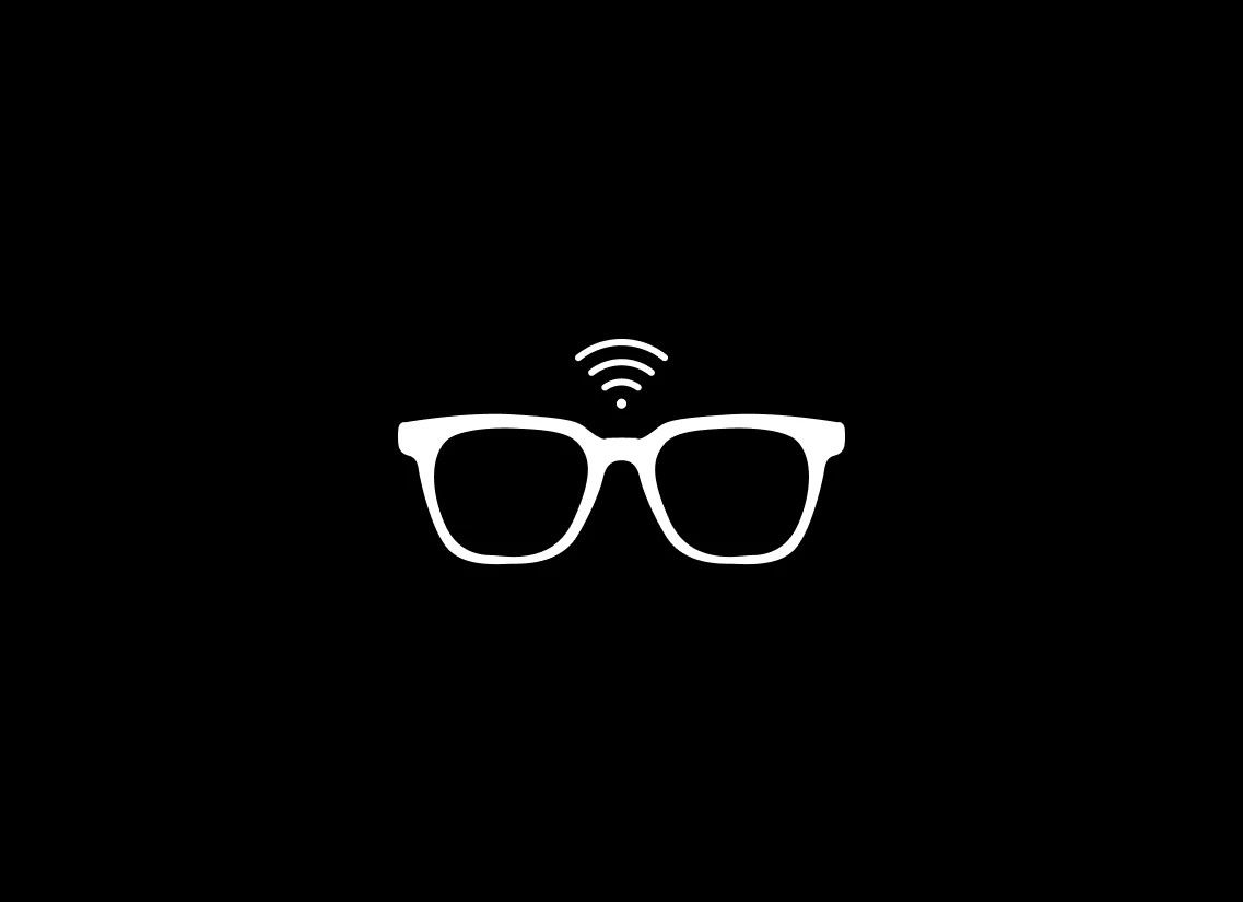 White smart glasses icon with WiFi signal on black background — best smart glasses in 2026 guide