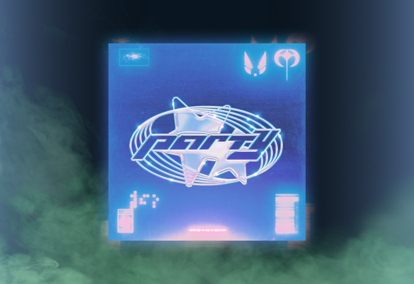 Bright, retro baby shower invite design with bold, bubbly text and colorful floral illustrations on a hot pink and teal background.