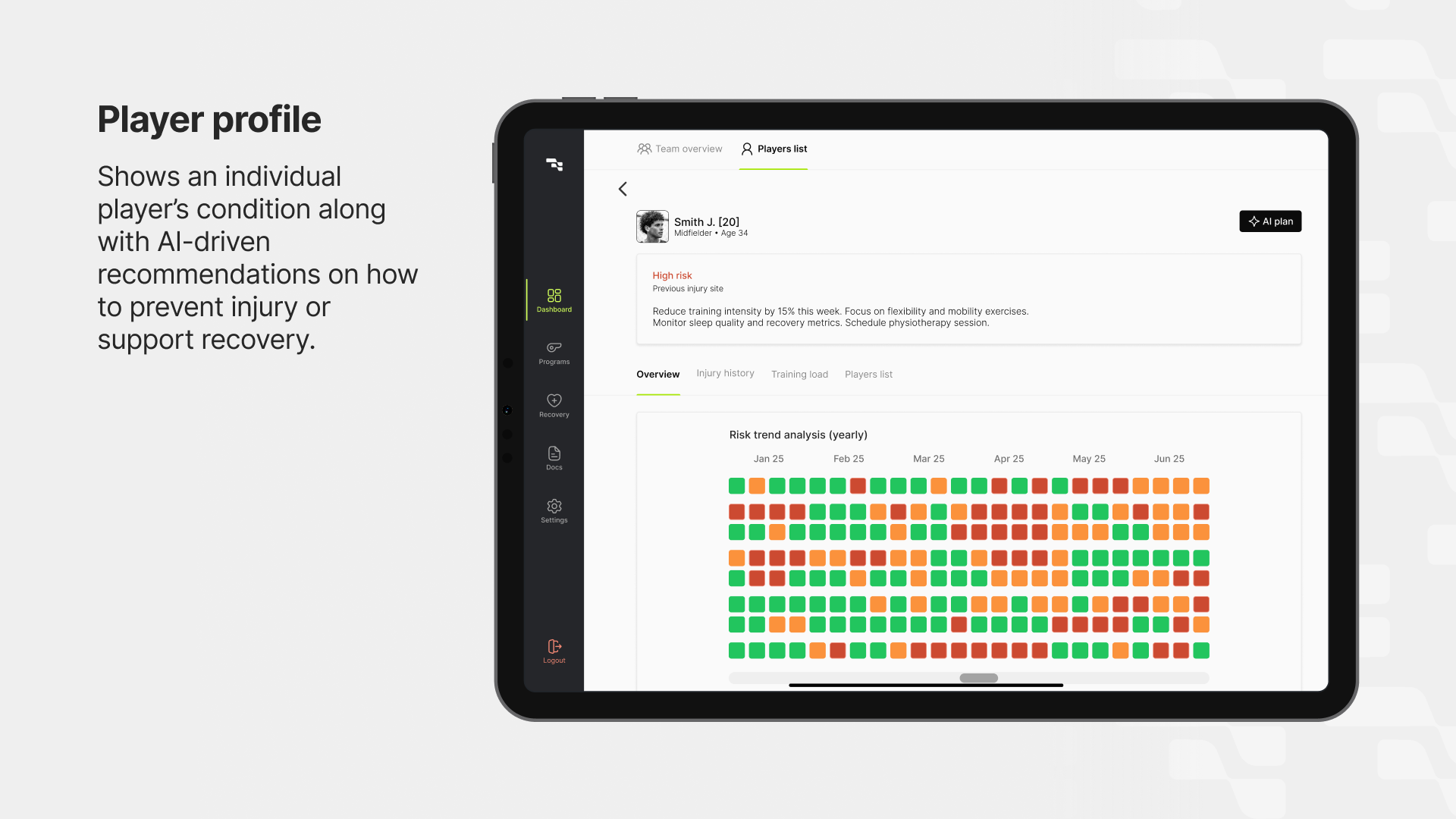 Player profile screen