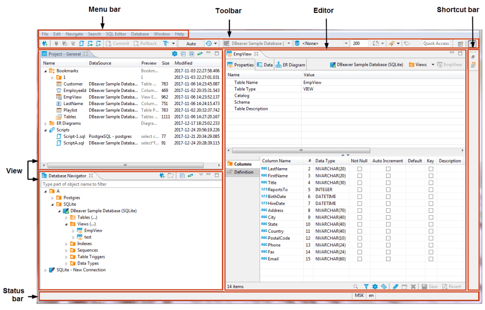 The dBeaver interface.