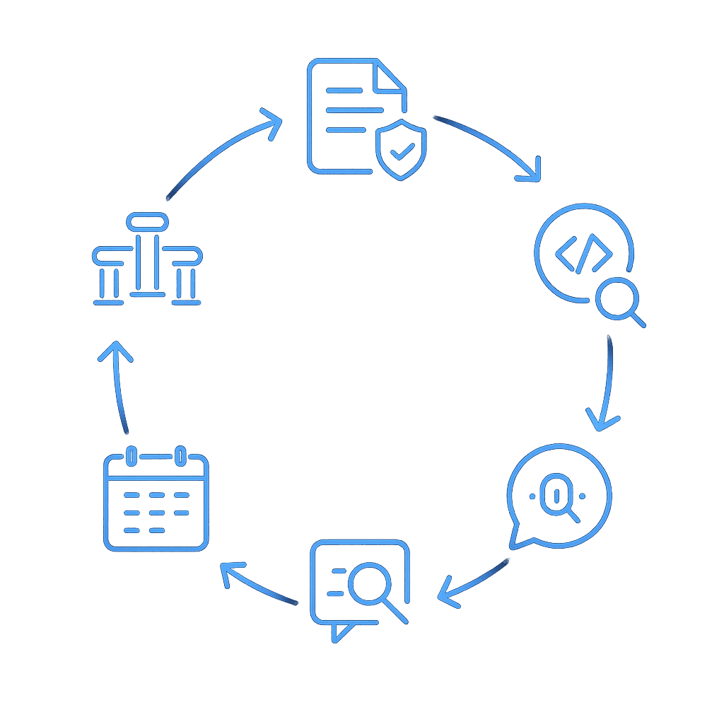 Circular workflow depicting six key steps to optimize any CMS for AI citations