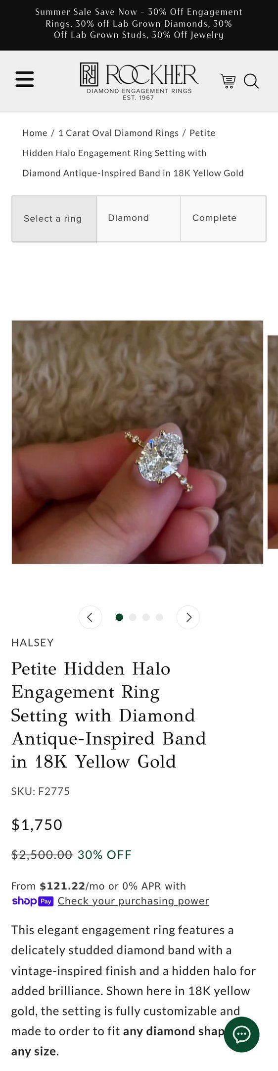 Jewelry product options include: ring for Petite Hidden Halo Engagement Ring Setting with Diamond Antique-Inspir from Rock Her.