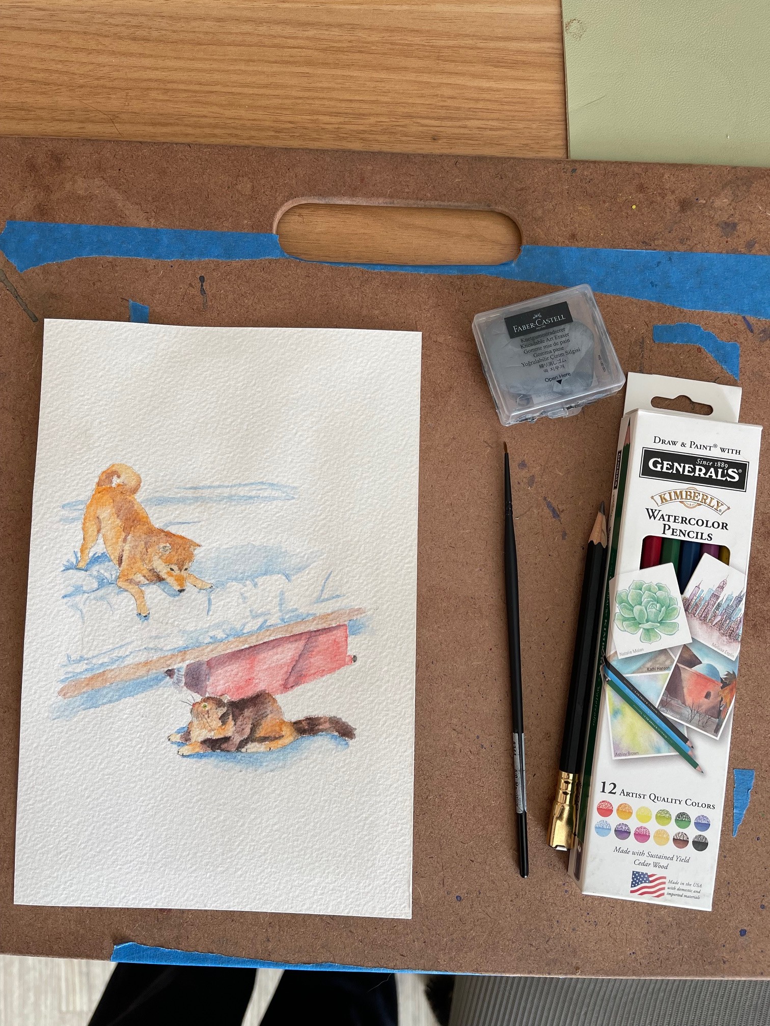Man (me) painting a watercolor painting