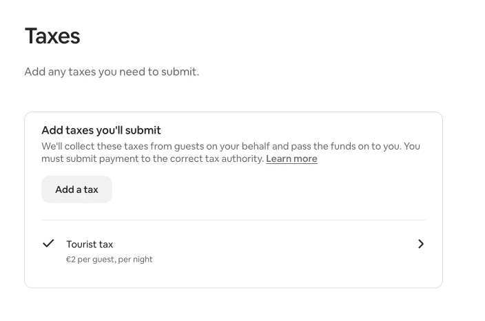 Airbnb add tax