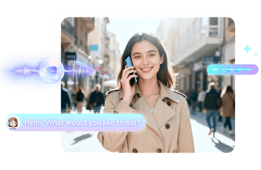 A woman was walking along when she ordered food using the Aldelo AI phone.