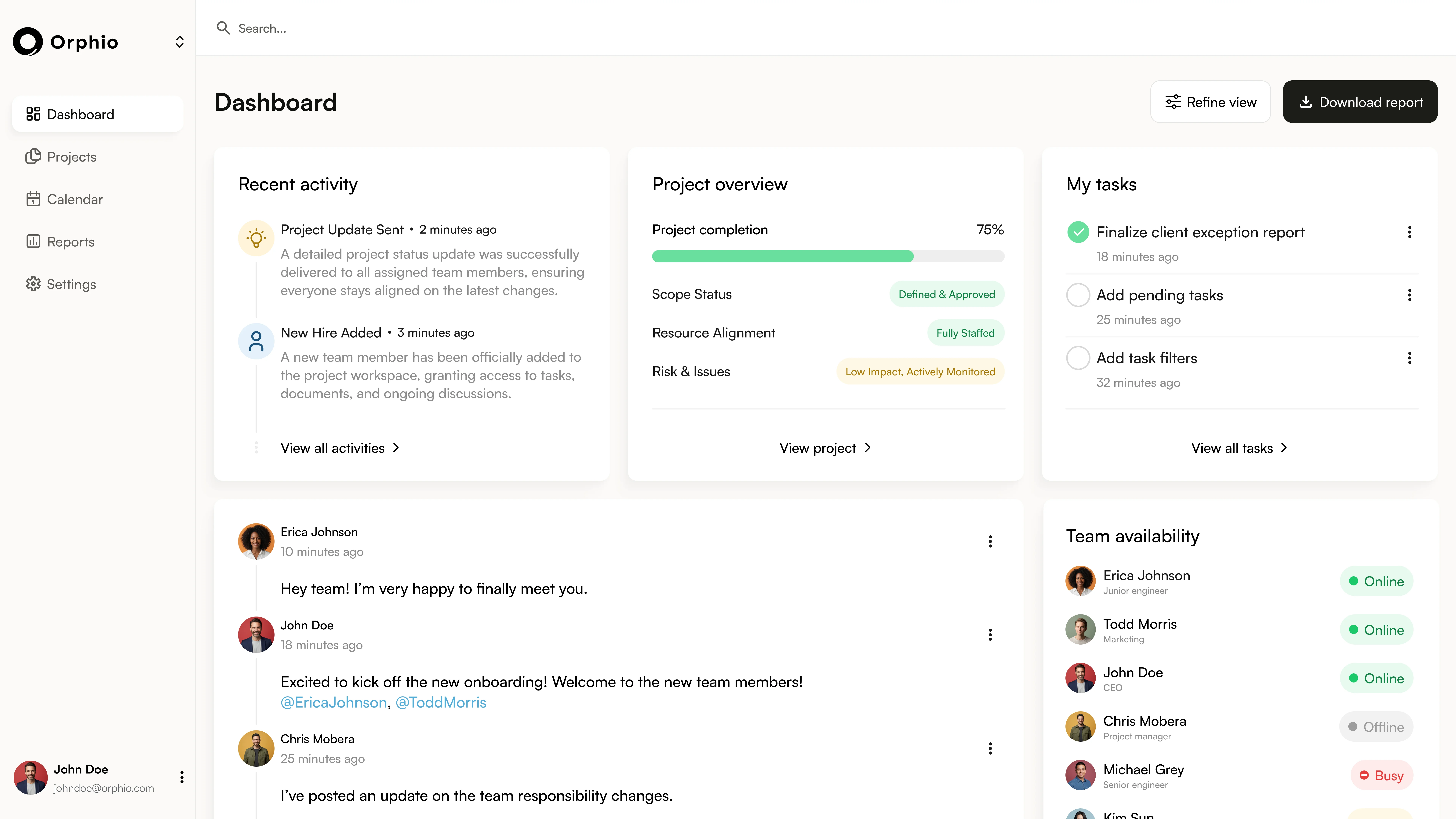 an image of the Orphio Dashboard