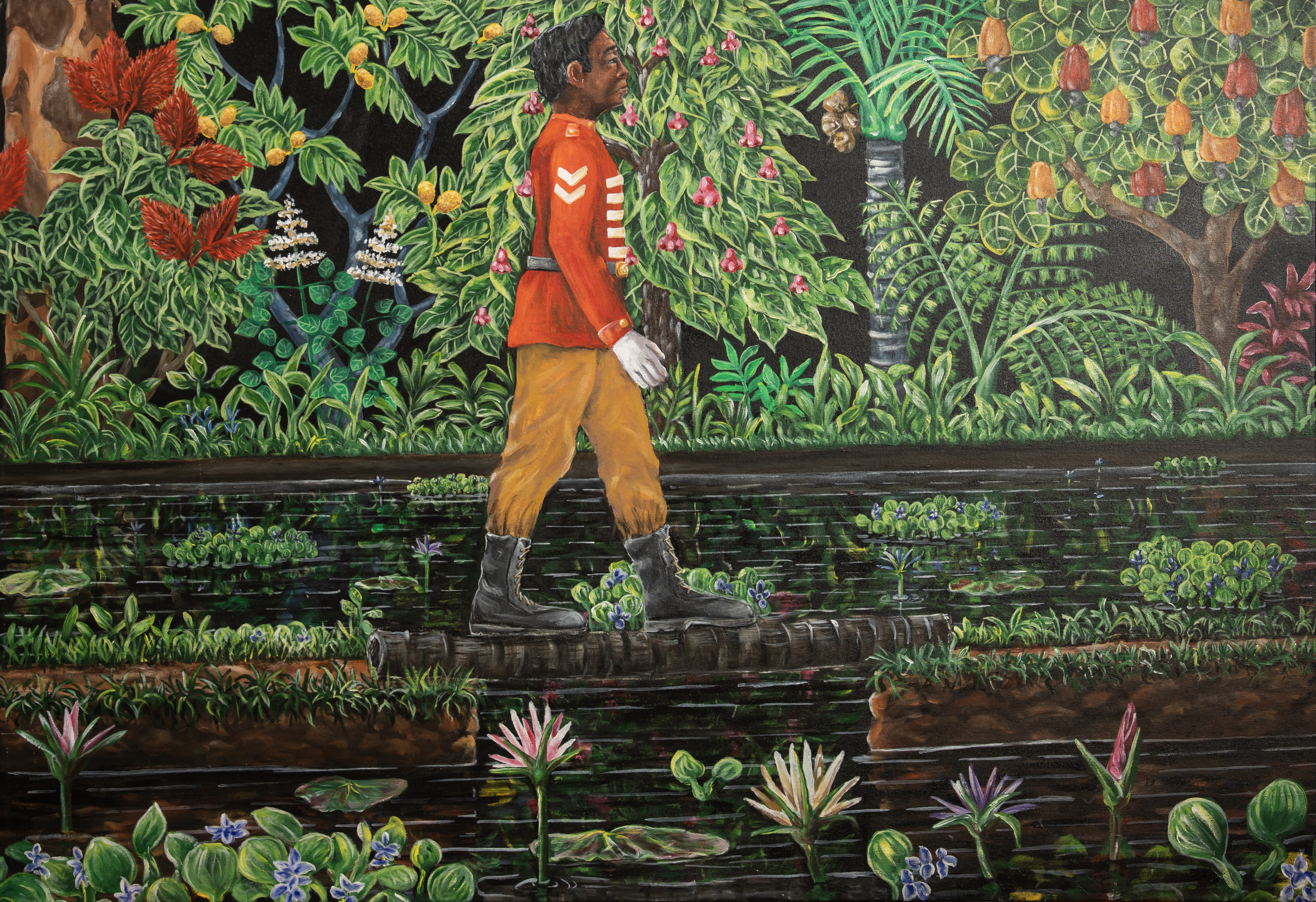 herd of sheep on road painting