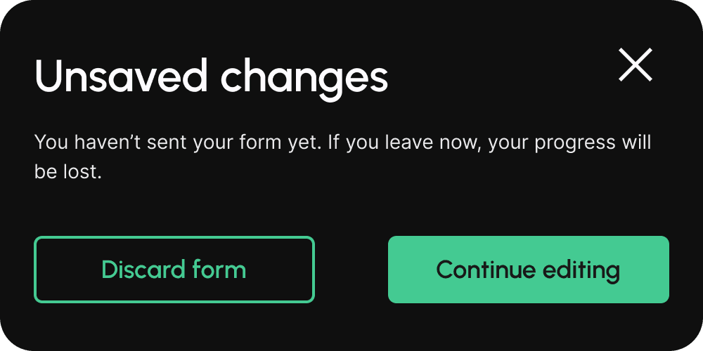 Unsaved changes modal