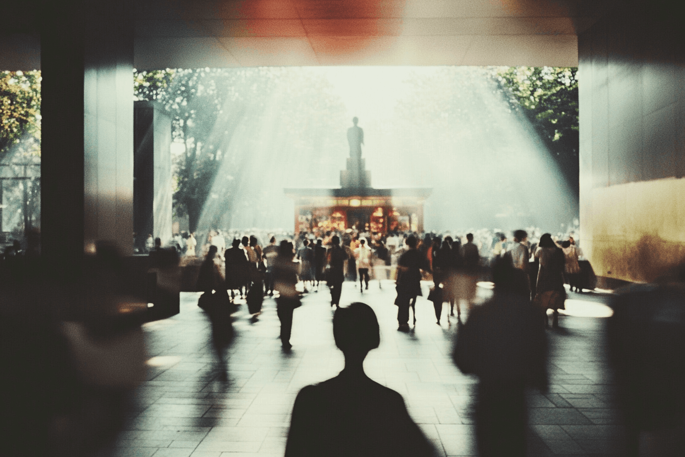 A crowd of people in a public place