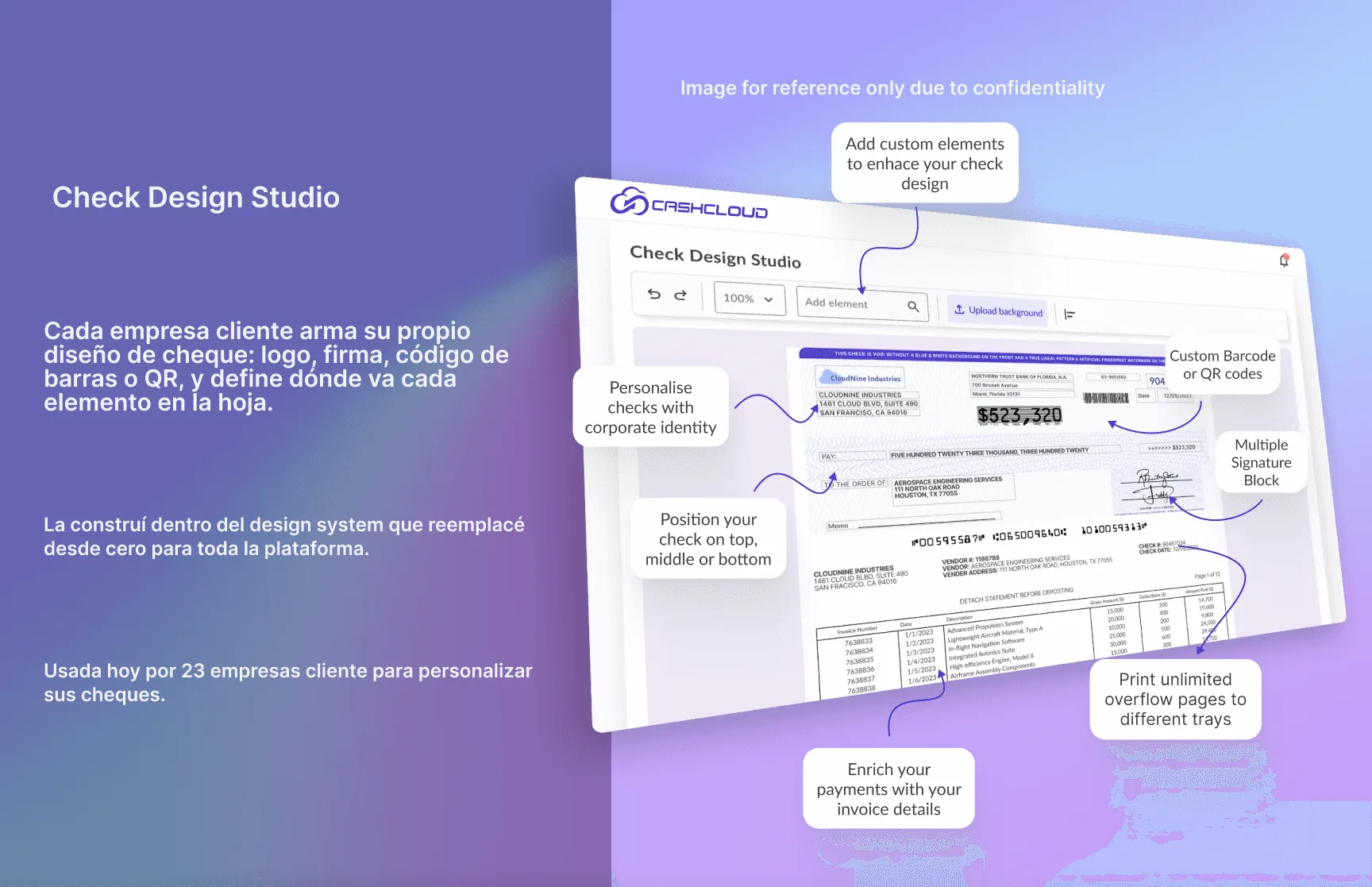 Check Design Studio: a client company laying out its own check
