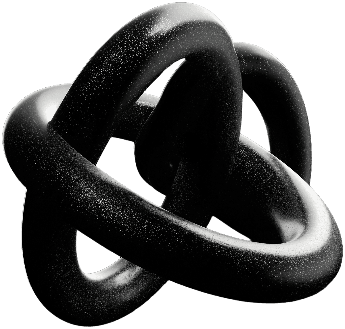 Abstract intertwined black sculptural form with smooth curved loops and a subtle speckled texture on a dark background.