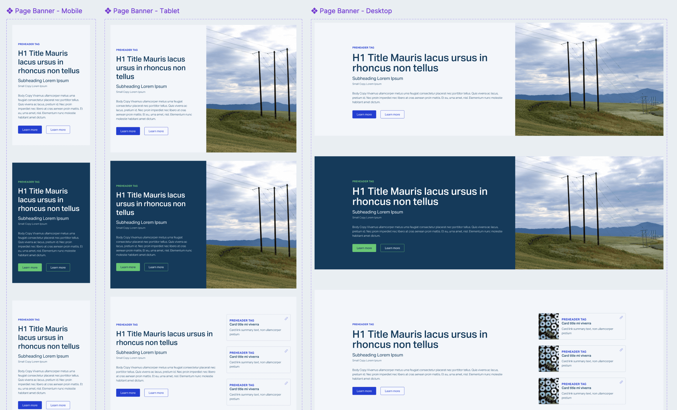 A view of multiple variants of the diatom page banner component