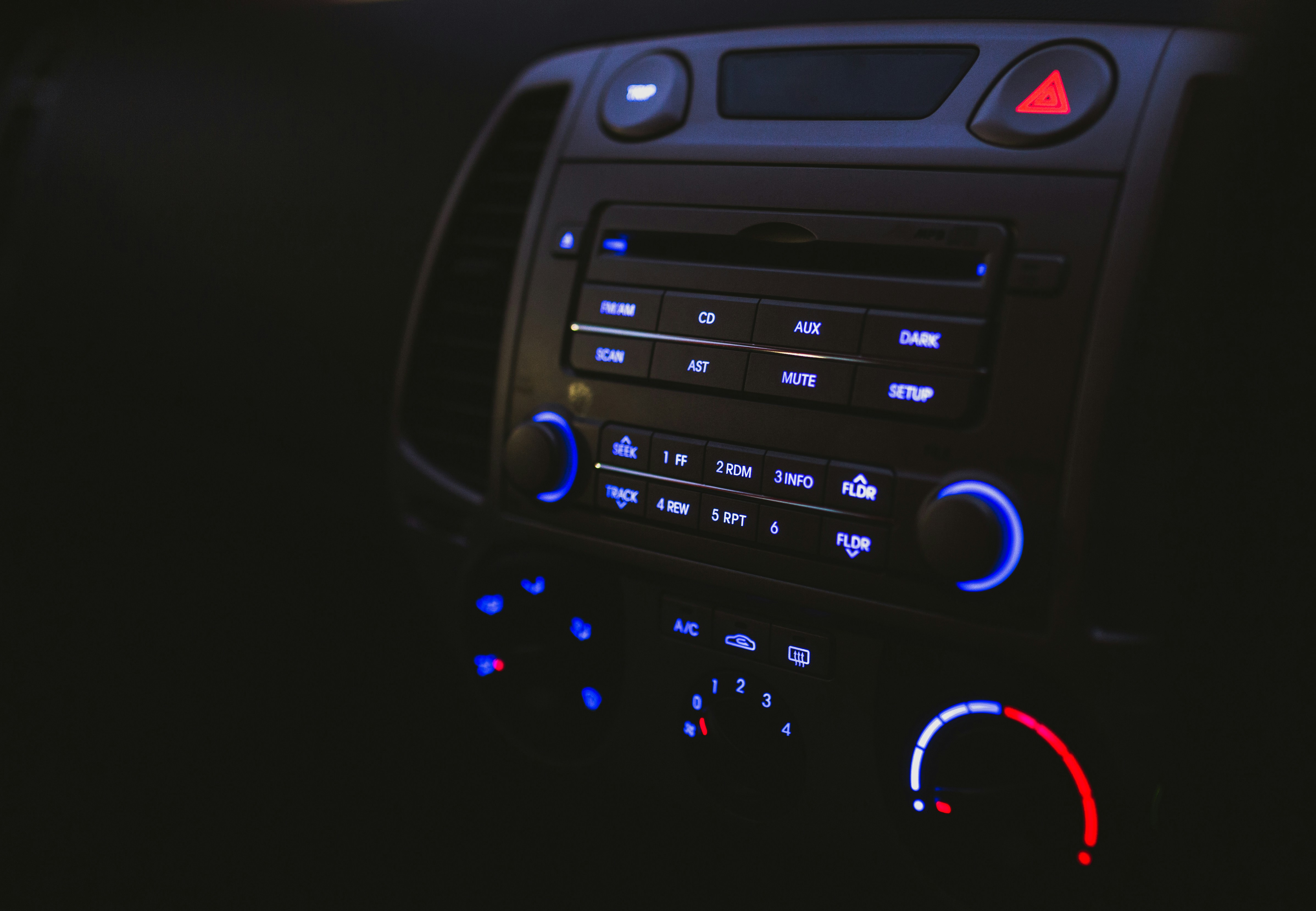 car radio and console with buttons