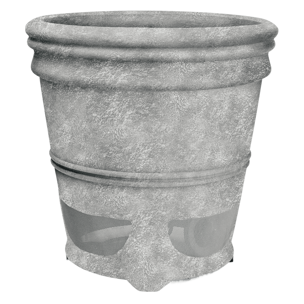 Gray textured planter with mesh bottom detail