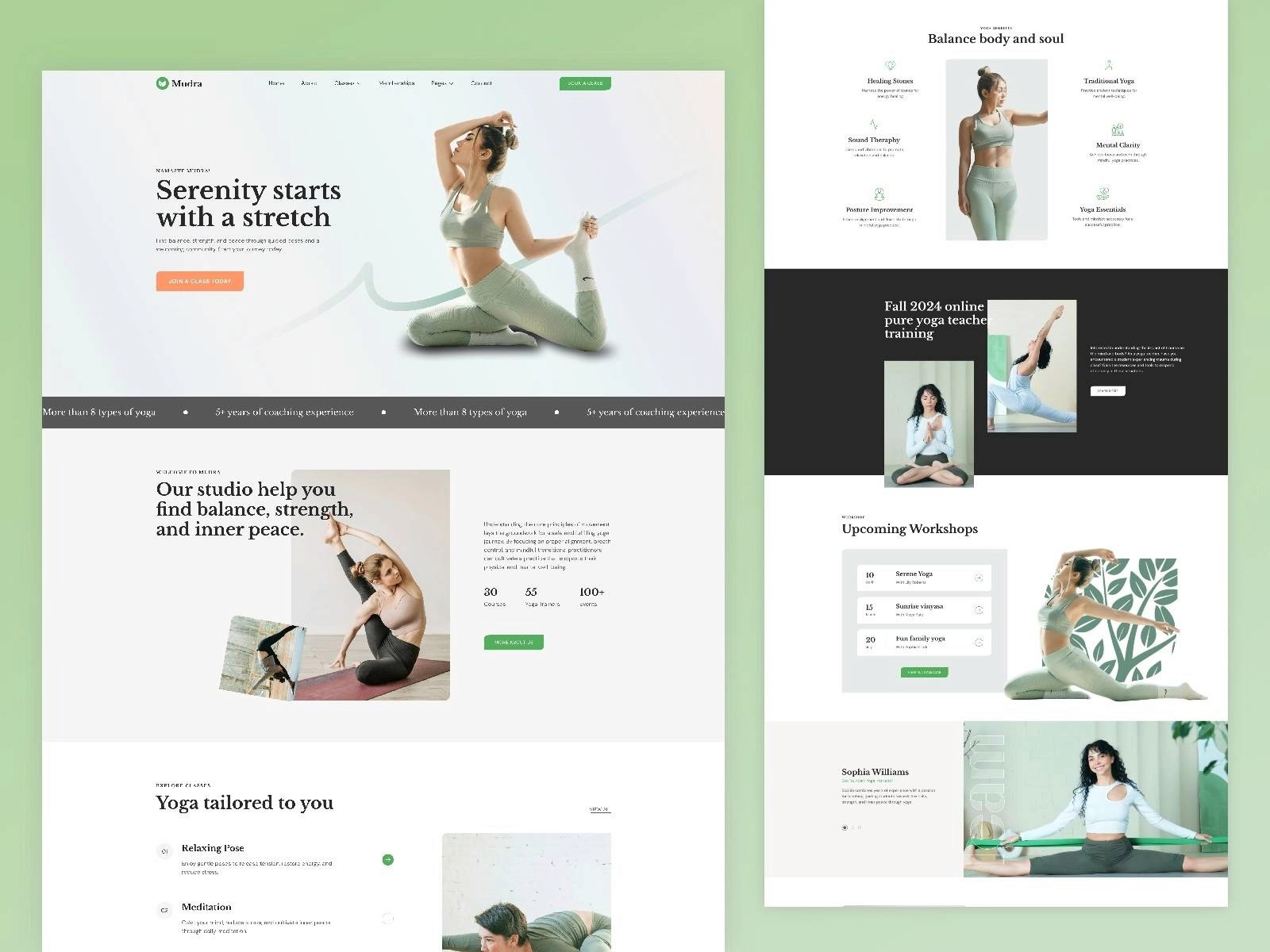 Mudra yoga and meditation website template designed in Framer