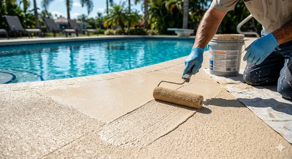 Pool area waterproofing and deck sealing at a Fort Lauderdale residential property — Planet Construction FL