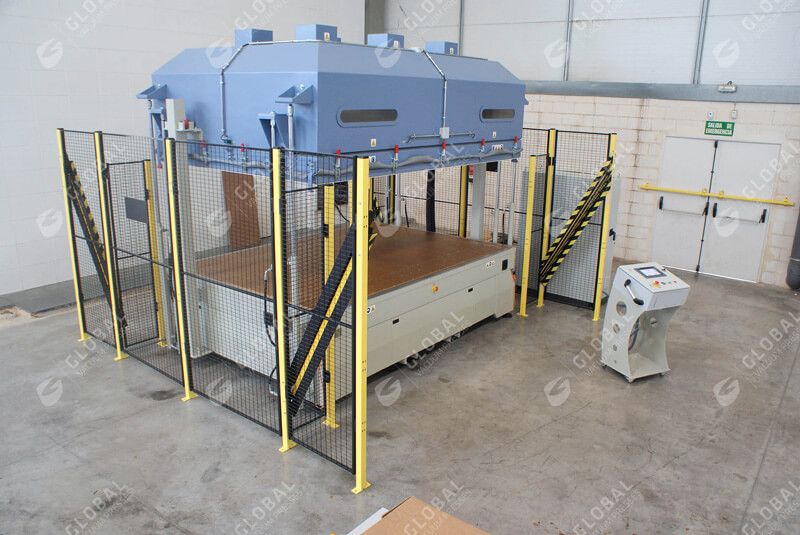 Vacuum press with heating-platen and hood