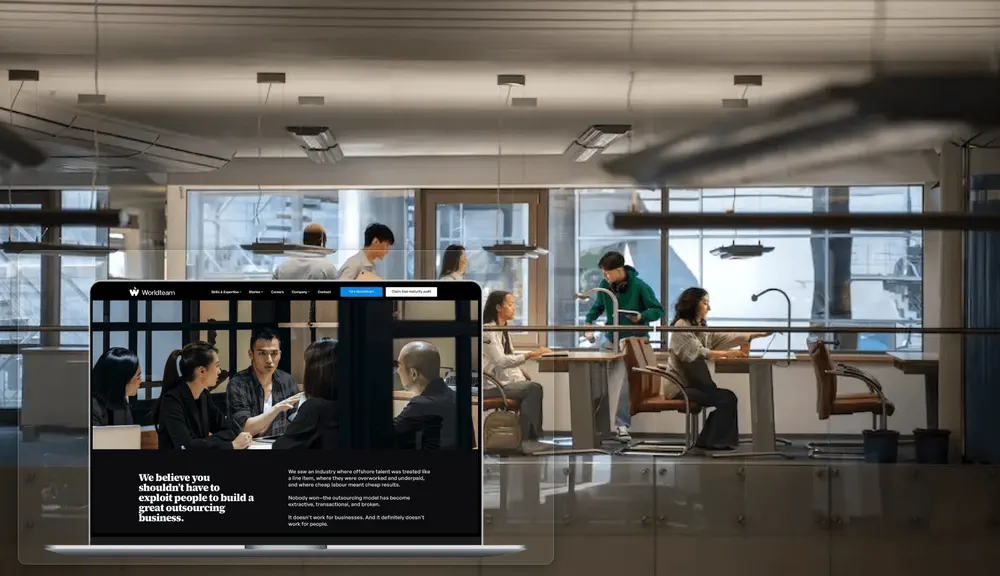 Corporate tech company website with team collaboration and enterprise design style