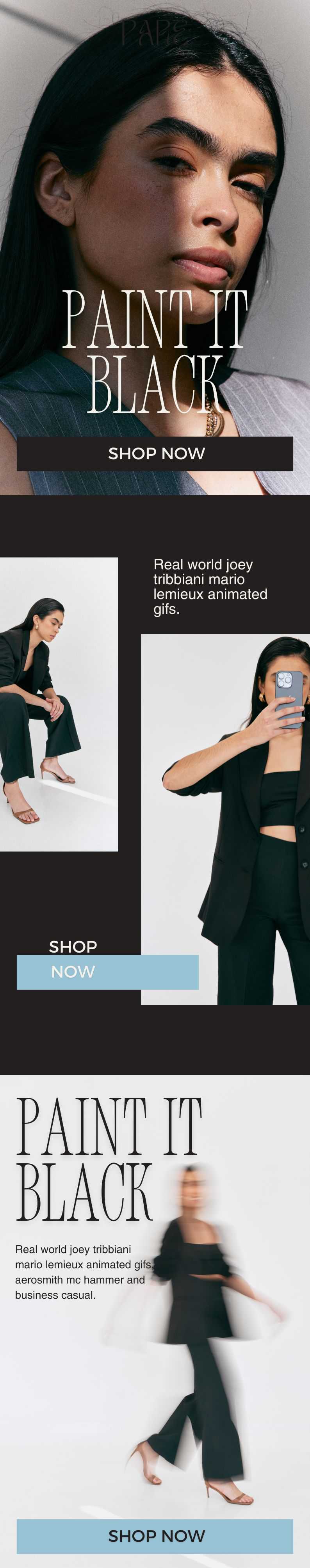 black minimalist Klaviyo email design