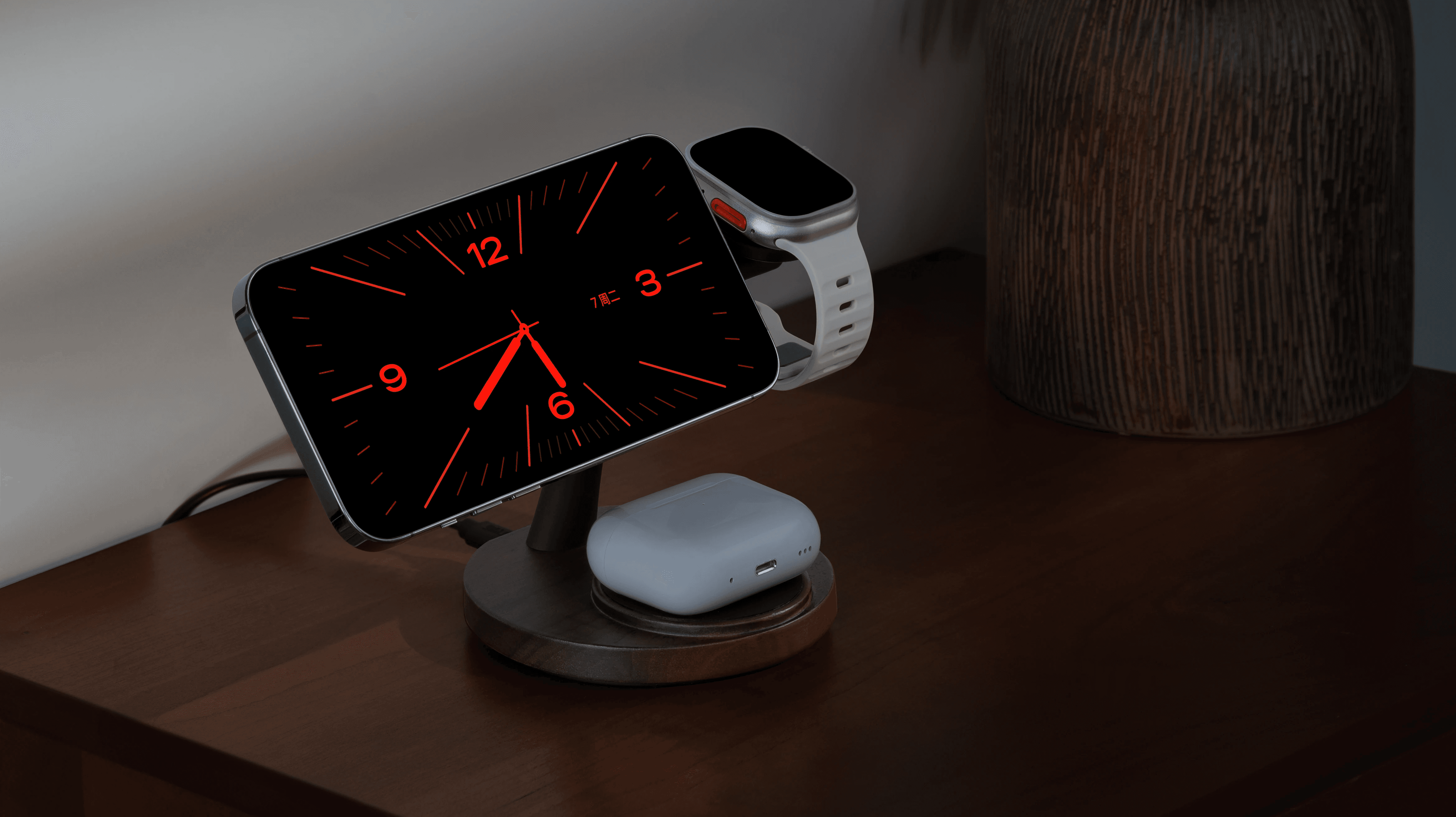 ZenStand Wireless Charger in a dim setup