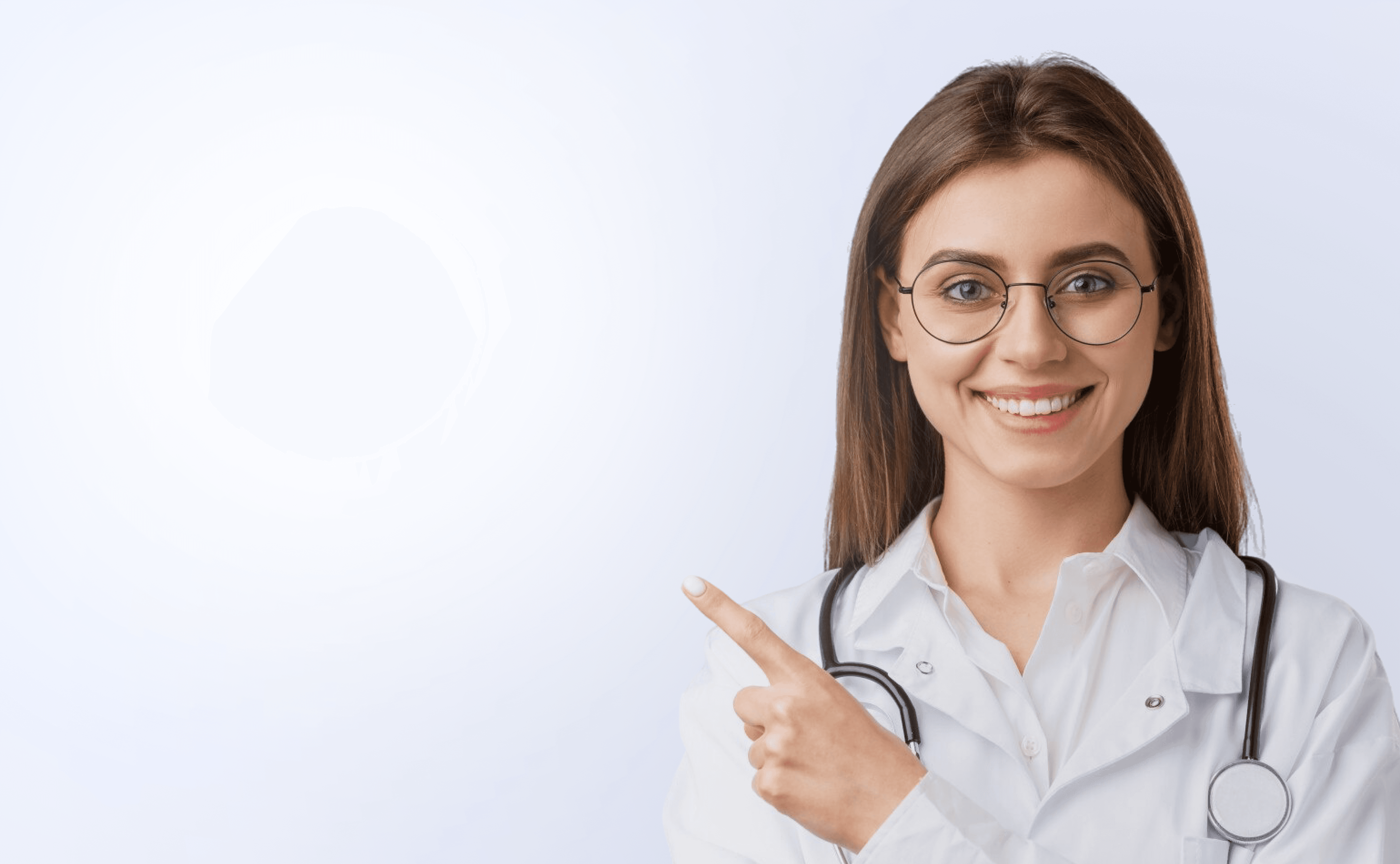 Smiling dentist pointing at space