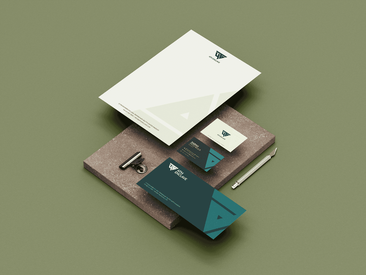 Visual identity design for 4th Enclave featuring a minimal black-and-white logo, brand typography, and layout exploration for a modern fashion label.