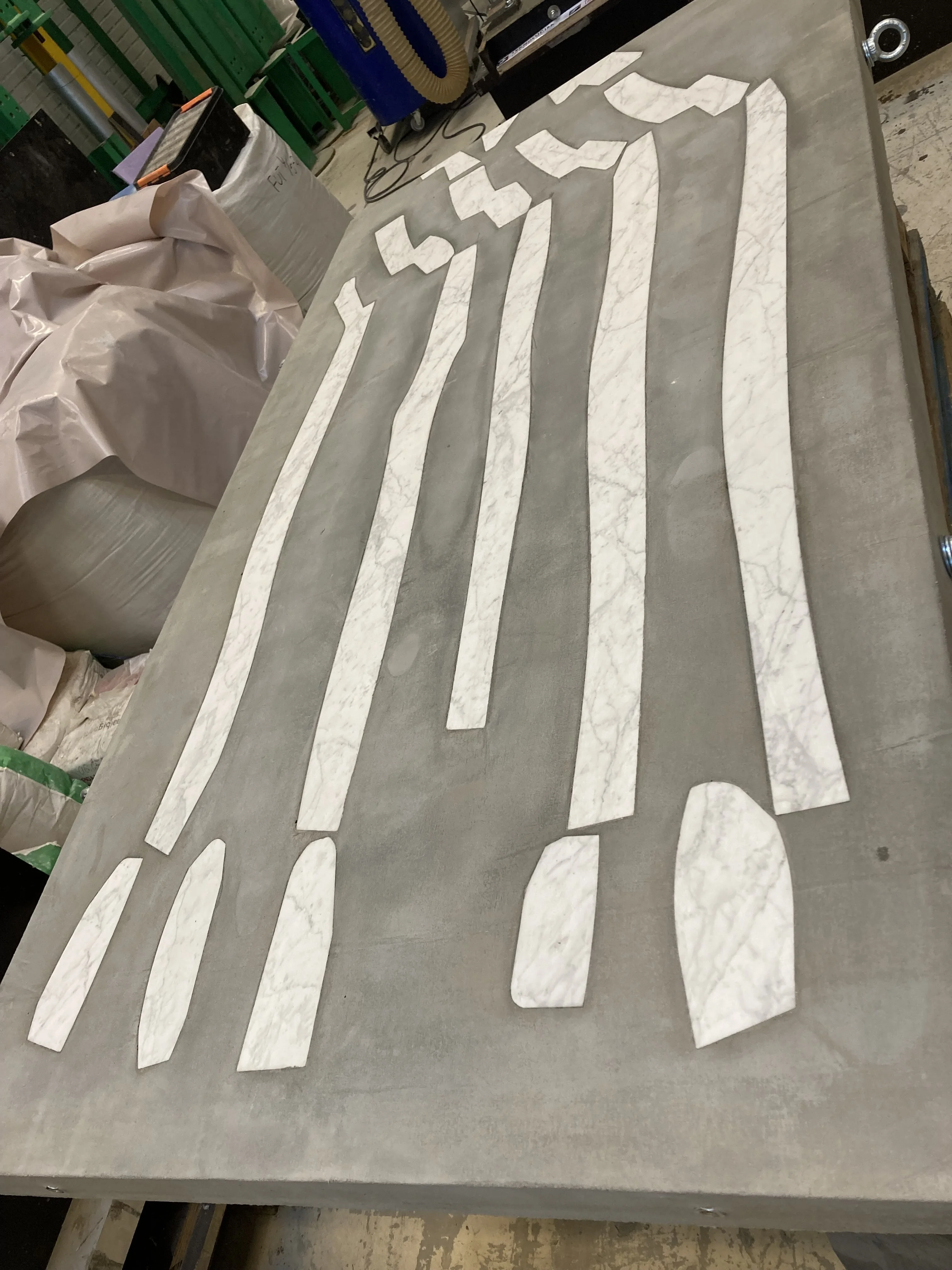 Photograph from the process. Concrete panel with marble. Teknologisk Institut.