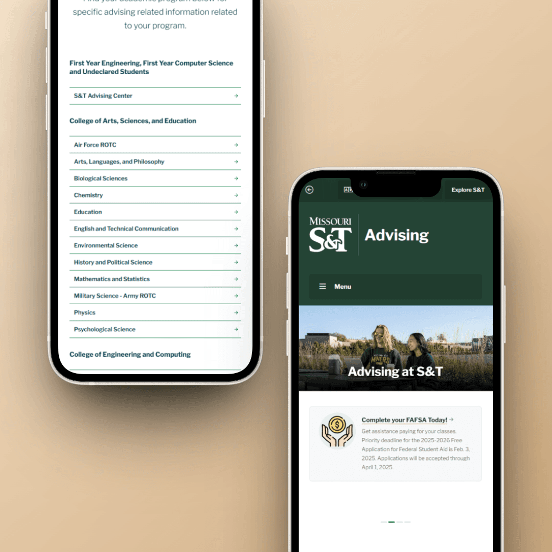 Screenshot mockup of the new marketing and brand site for Missouri S&T