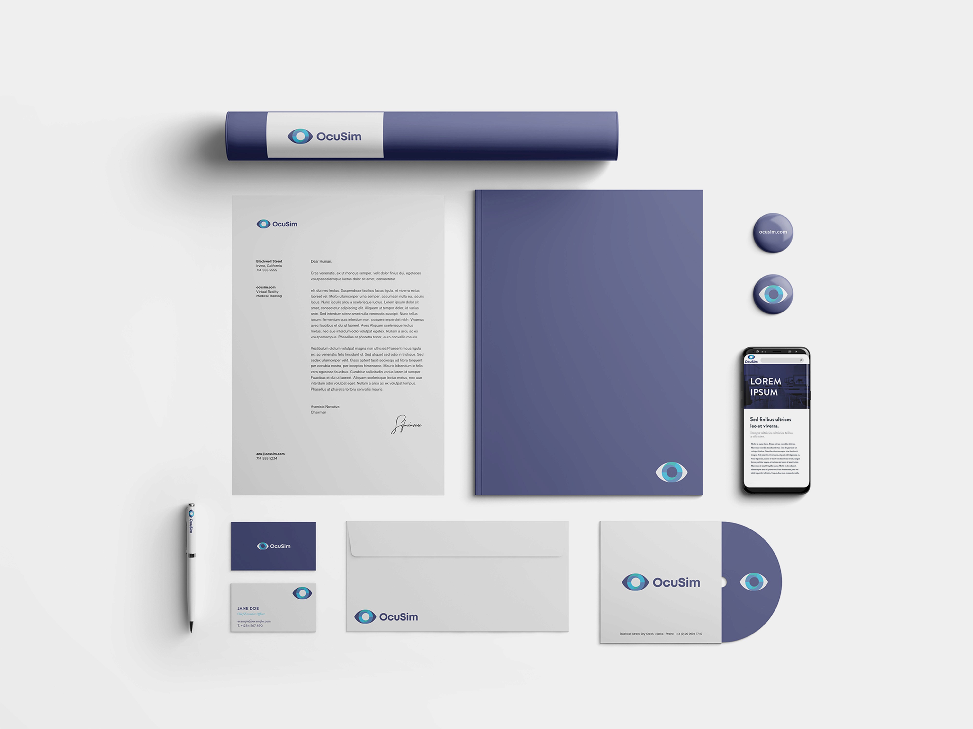 Ocusim medical VR logo mark detail and final brand identity by Olivia Ross