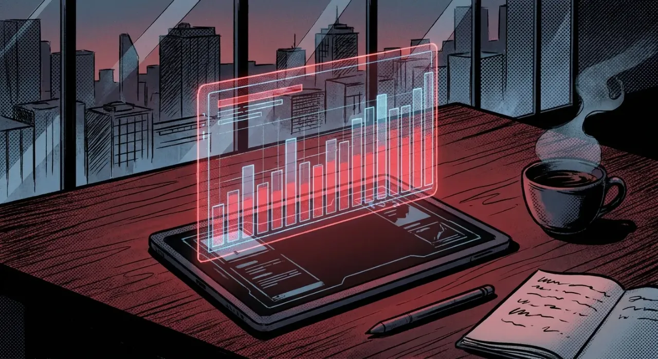 Holistic RockN' Socials digital marketing scene with tablet and graph.