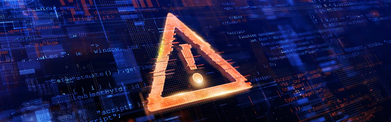 Red digital warning symbol glowing on a circuit board interface, representing active ransomware exploitation of the VMware ESXi CVE 2025 22225 vulnerability and hypervisor compromise.
