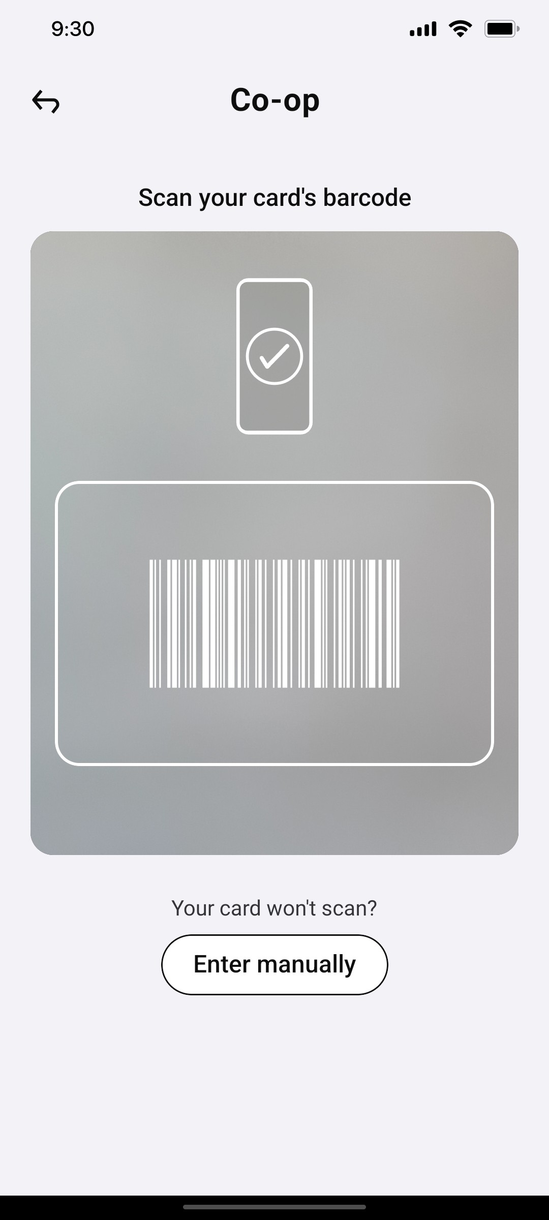 Klarna Svcan Your Card barcode Page Screen