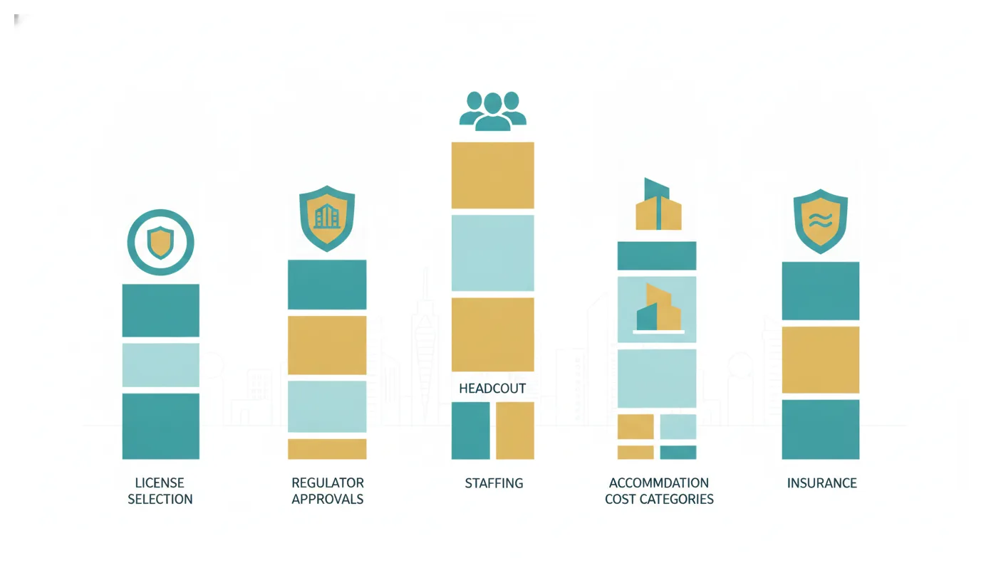 Diagram showing the key stages and cost layers involved in setting up a cleaning company in Dubai