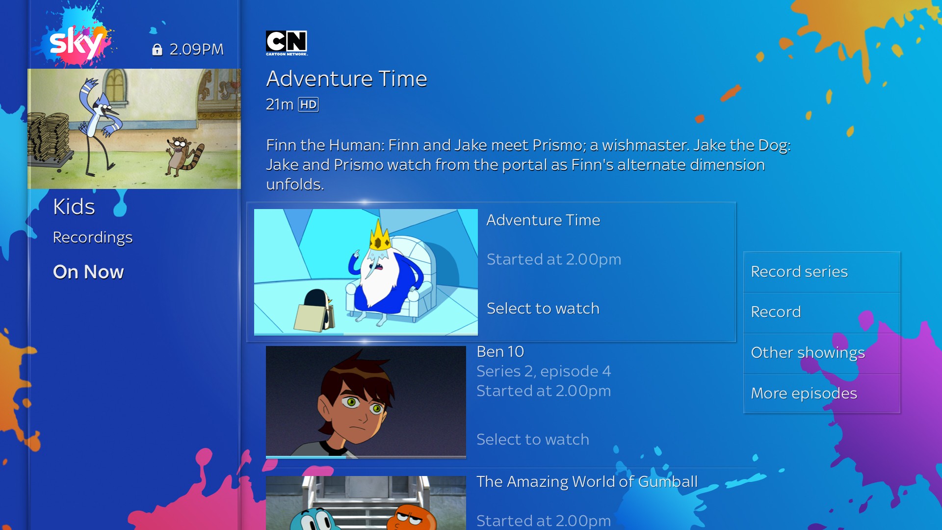 On Now screen on Sky Q