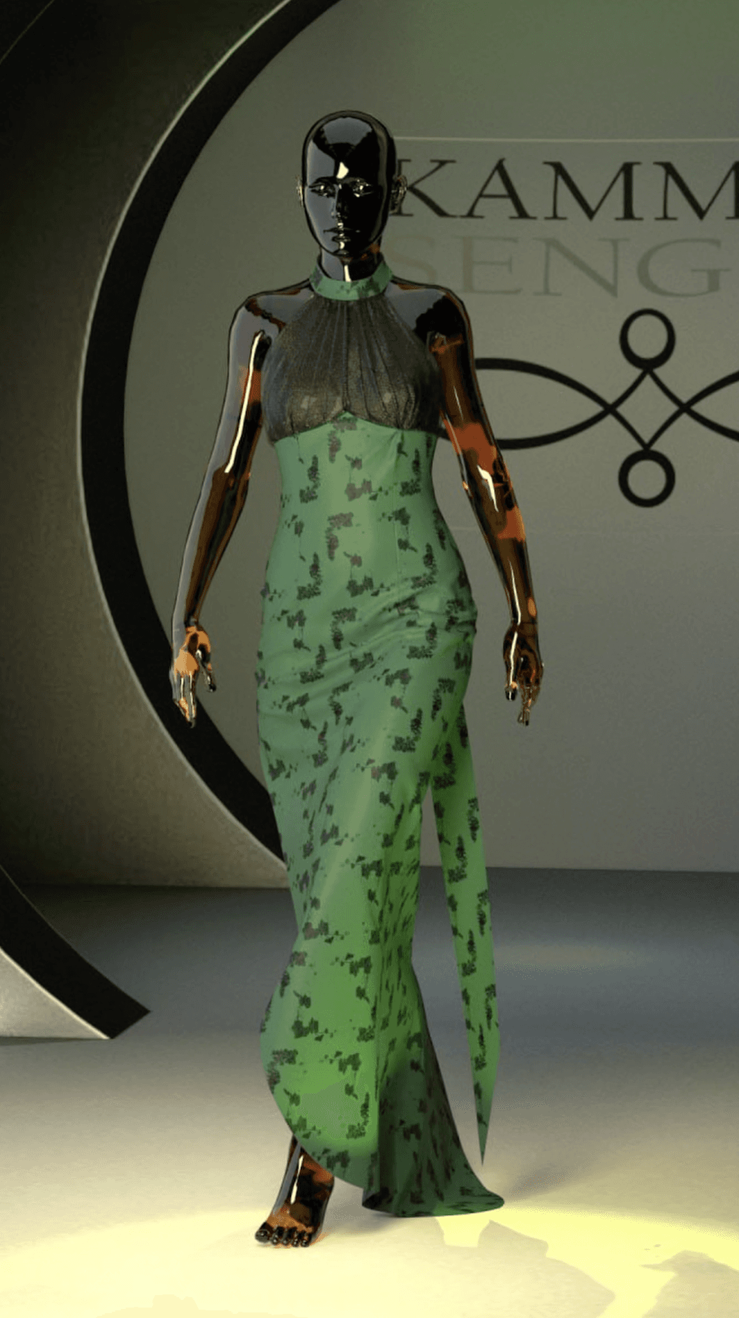 3d render of a black and green dress
