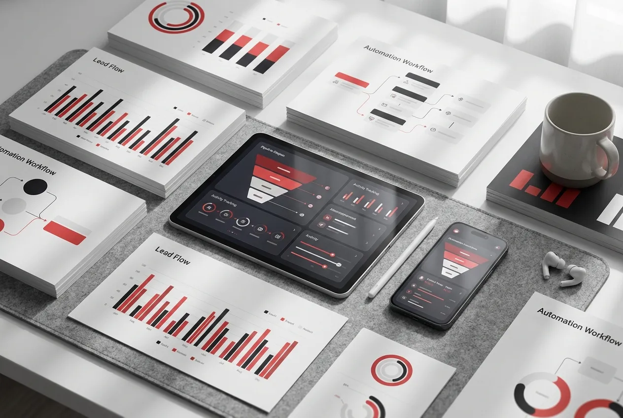 Tablet with graphs, charts, and papers; RockN' Socials Digital Marketing Agency.