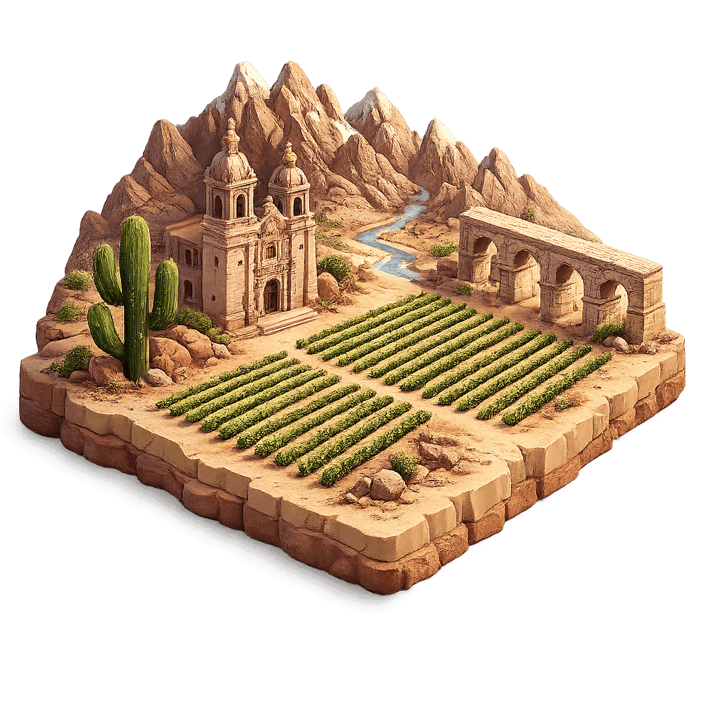 Artistic illustration of the Zacatecas wine region.