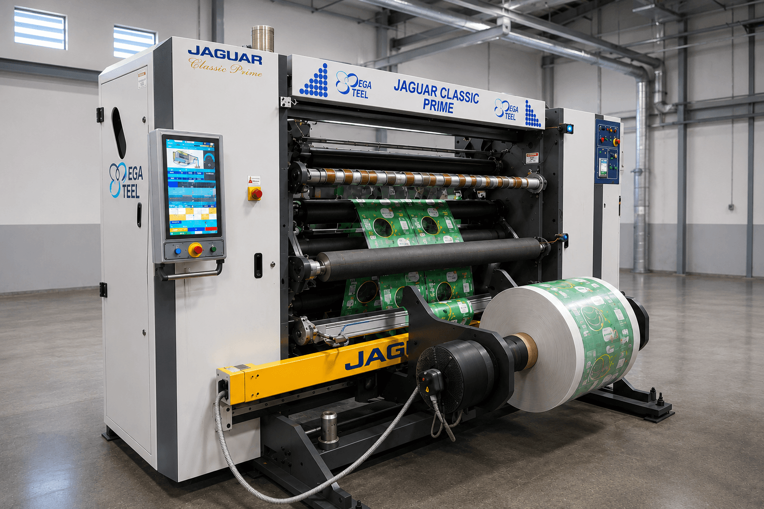 Máquina de corte y rebobinado de bobinas para envases flexibles