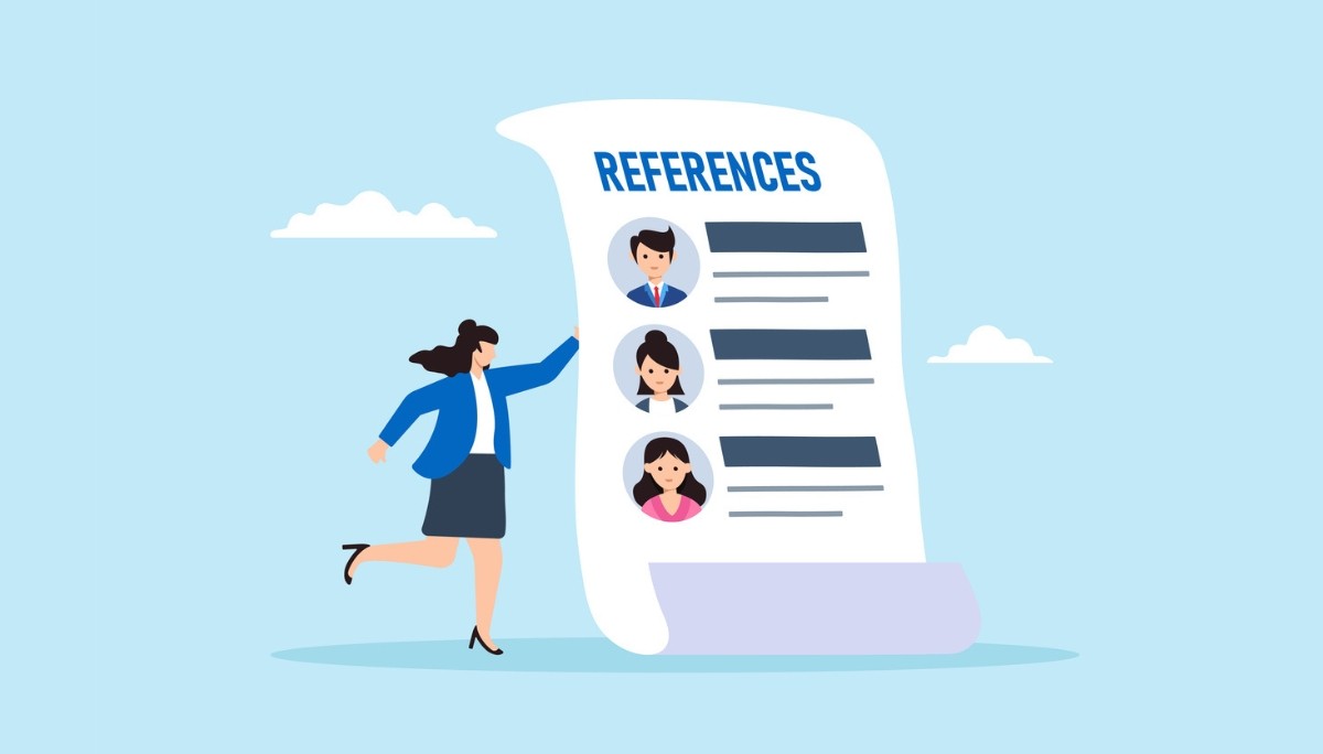 Illustration of a woman seated at a desk working on a computer, holding a paper while a large monitor behind her shows a rocket launch, surrounded by floating dollar signs, gears, paper airplanes, and a light bulb.