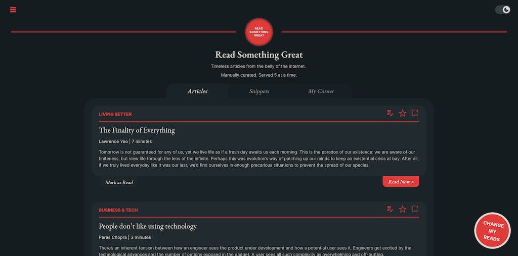 Read something great is a no code content discovery app that was built on Bubble.io