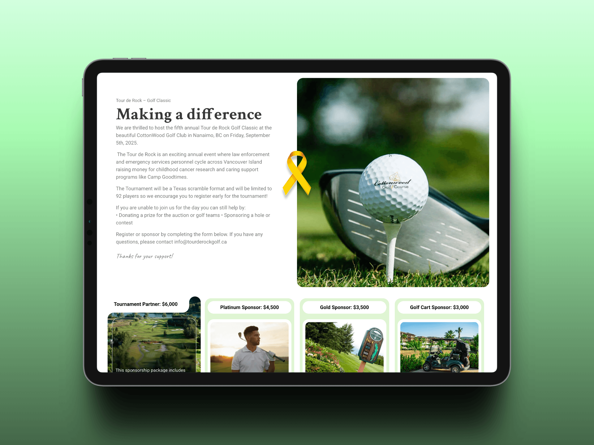 Tour de Rock - Golf Classic, About section