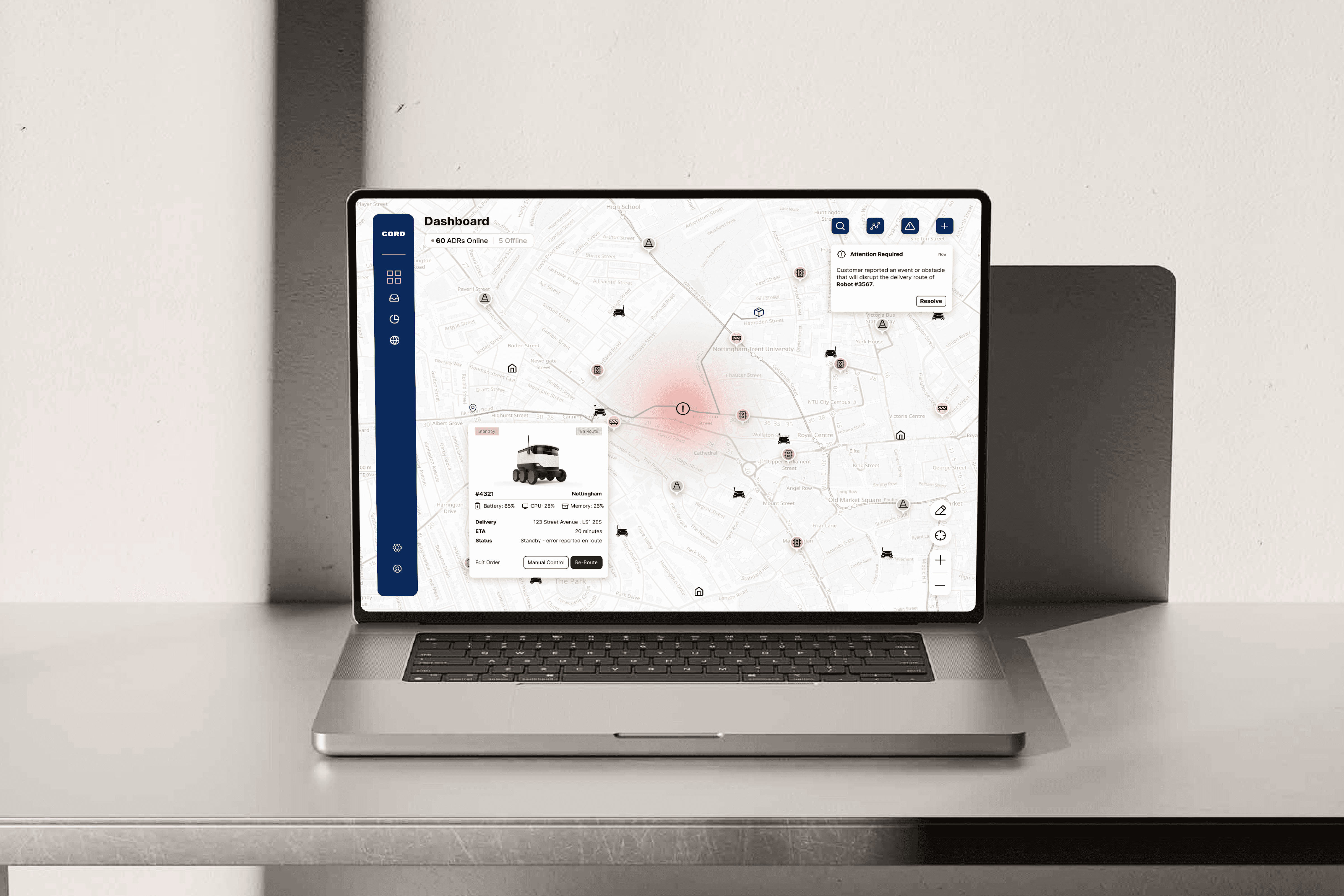 autonomous delivery robot management interface mockup