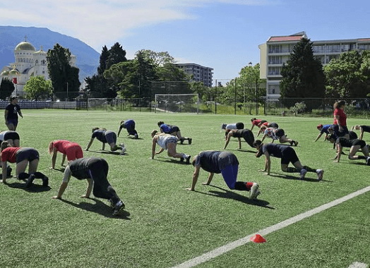 female rugby players training