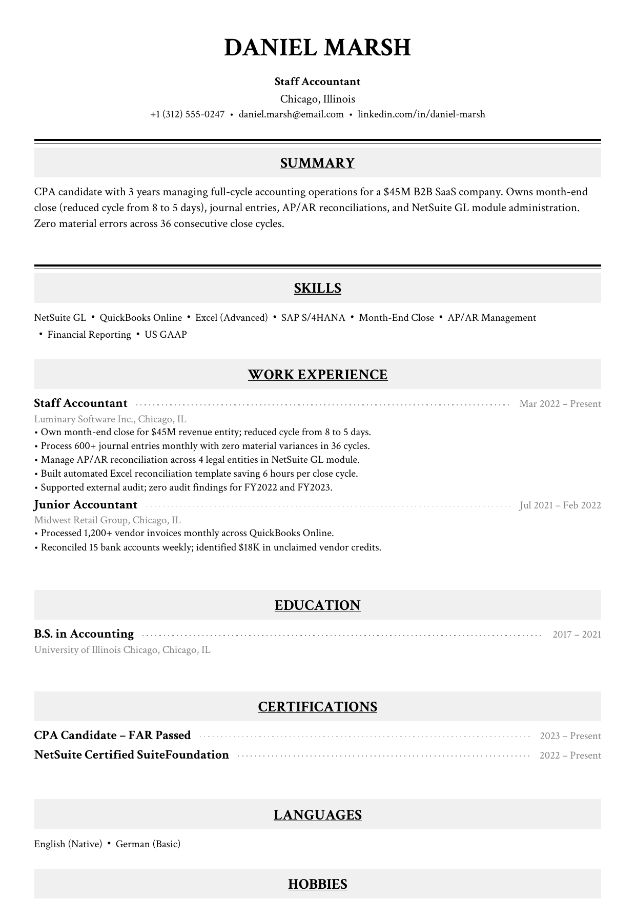 Staff accountant resume example