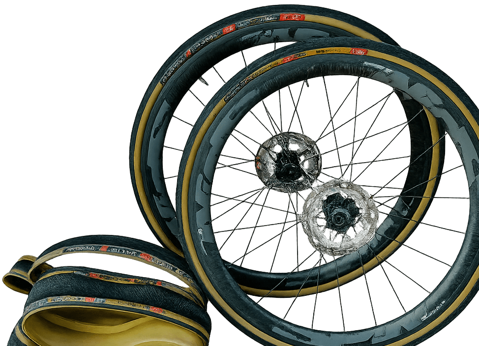 Paire de roues de vélo de route haut de gamme prêtes à être montées en atelier.